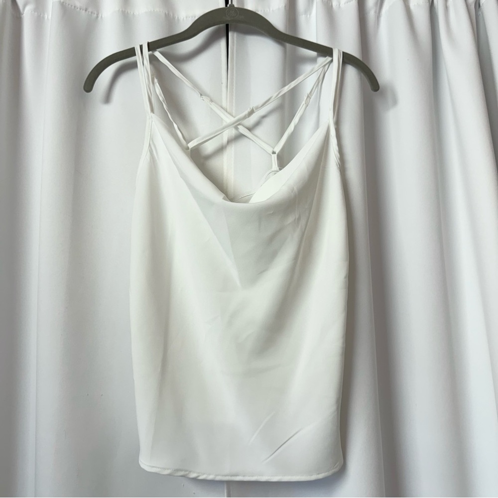 SHEIN White Strappy Racerback Chiffon Cami Tank Top Size Small
